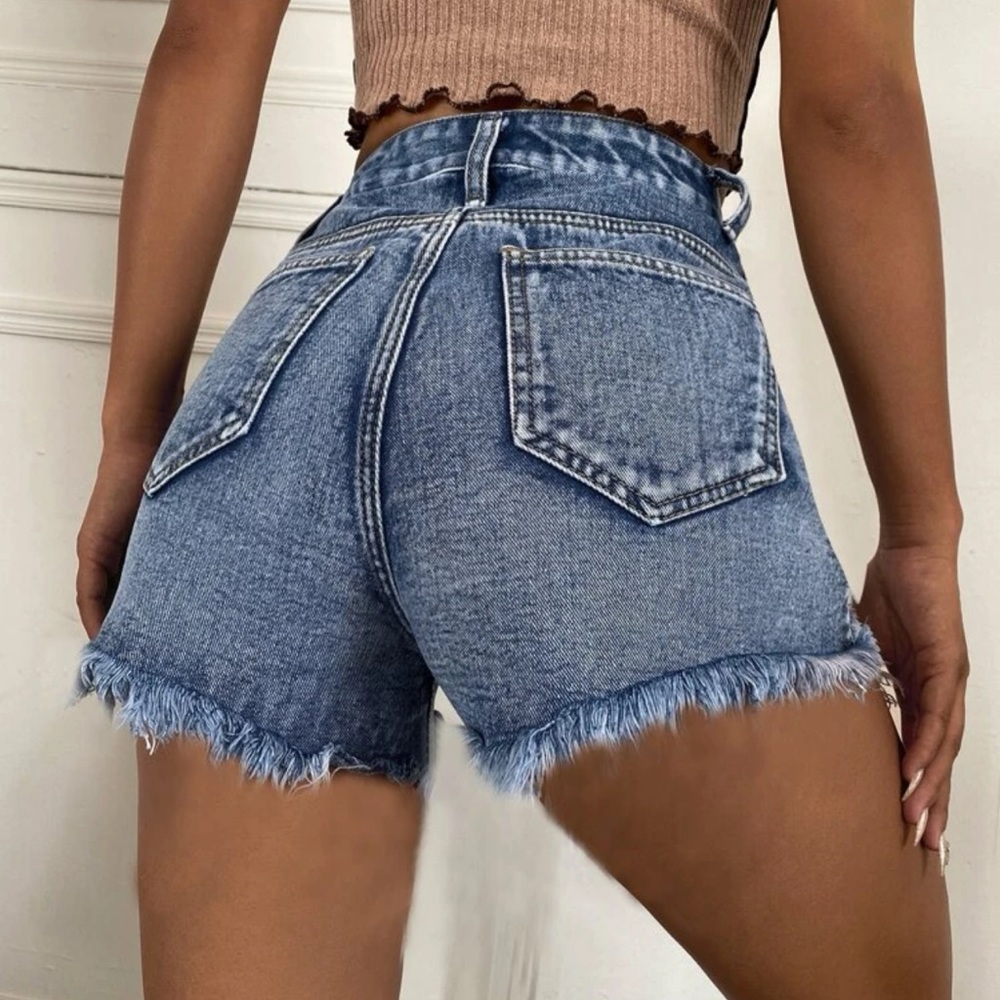 Raw Hem Ripped Denim Shorts - Picture 2 of 3